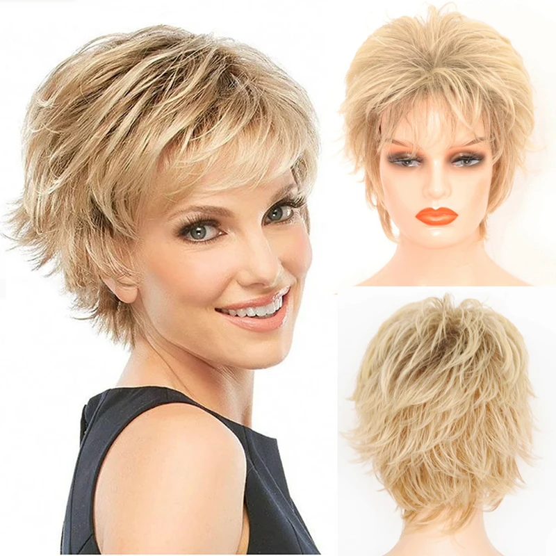 Fashion Lady Short Straight Wig With Bangs 8 Colors Synthetic High Temperature Fiber Hair Wigs For Women