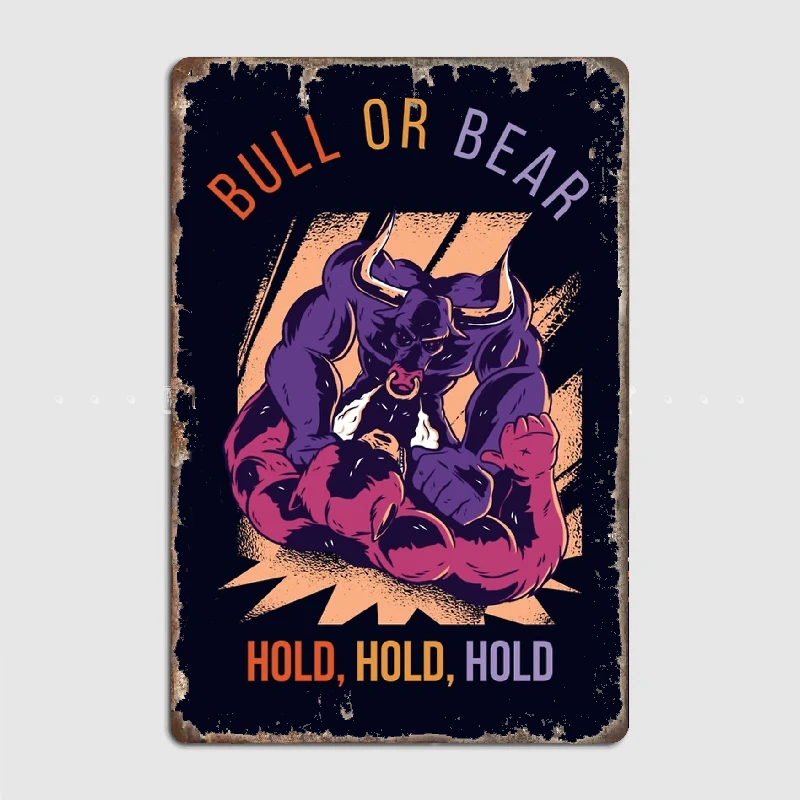 Cool wrestling Bull vs Bear Market Passive Income Metal Tin Sign Truck Indoor and Outdoor Home Bar Coffee Kitchen Decoration