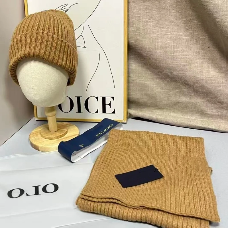 Muts en sjaal Tweedelige set Gebreide muts Veelzijdige nieuwe herfst- en wintersjaal in effen kleur