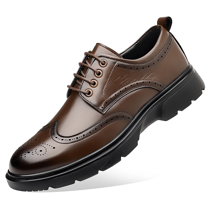 

New Men's Casual Brogue Shoes Solid Color Lace Fashion Casual Platform Wedding Shoes Male Designer Business Leather Shoe Man