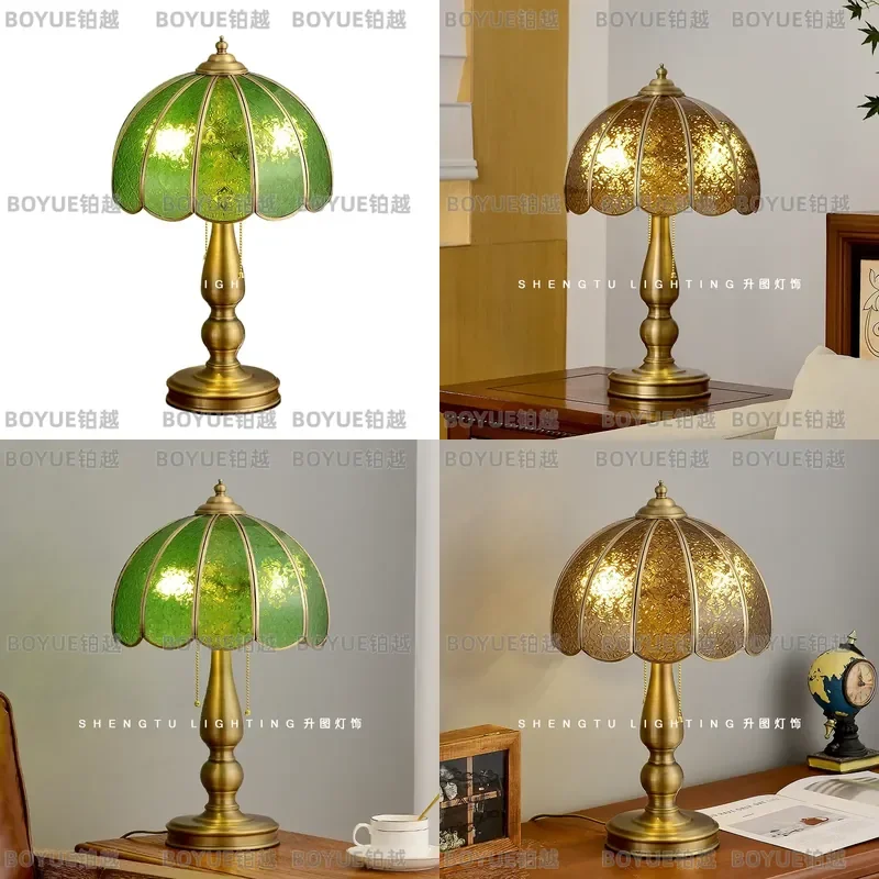 French Retro Begonia Flower Desk Lamp Luxury All Copper Bedside Light for Bedroom Study Decorative Atmosphere Lighting