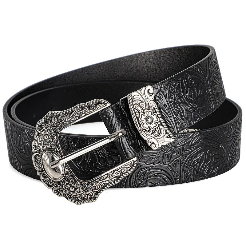 Neuer Damen-Gürtel im europäischen und amerikanischen Stil, Vintage-Gürtel mit Strass-Schnalle, trendiger bedruckter Jeansgürtel, Unisex – Detail 1