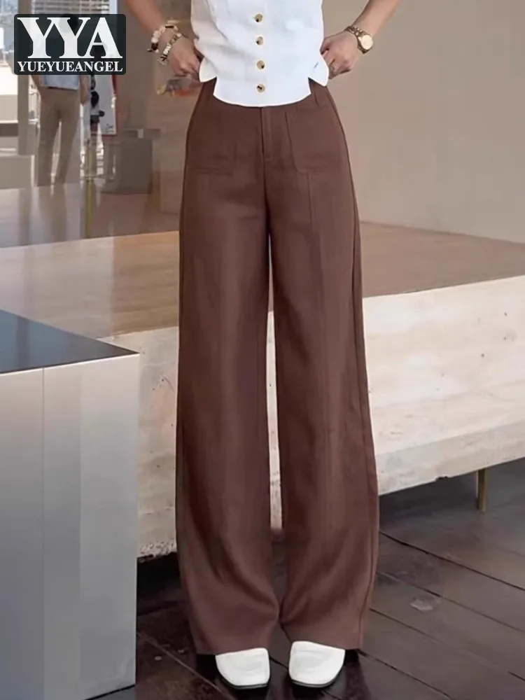 

2025 New Korean Style Spring Summer Womens Straight Pants Thin Casual Daily Wide Leg Pant Pocket High Waist Easy Matching 4XL