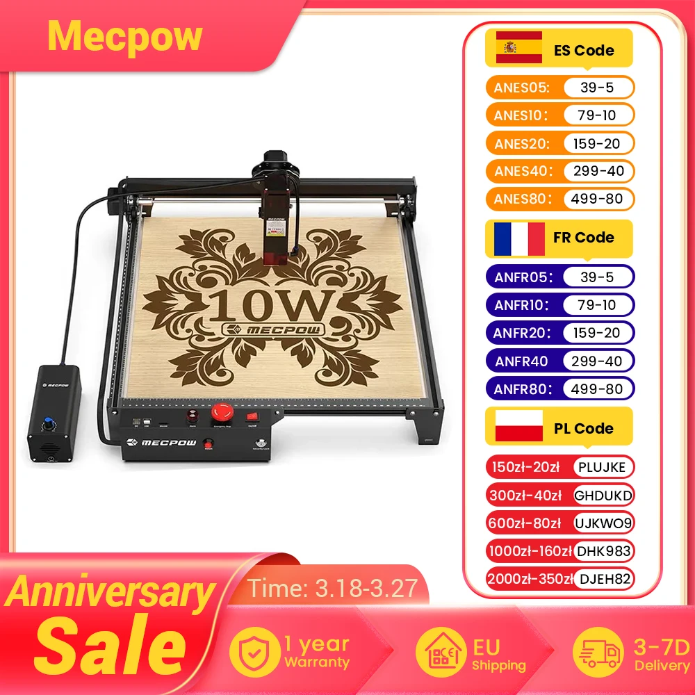 Mecpow X3 Pro 10W Laser Engraver With Air Assist Kit 0.01m engraving accuracy 0.06x0.08mm compressed spot 410x400MM Safety Lock