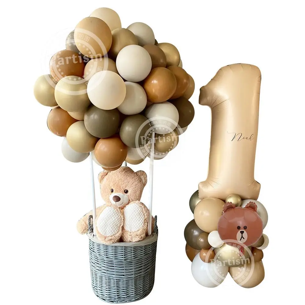 1set Carton Bear Balloon Set with Caramel Number Balloon for Kids Bear Themed Birthday Party Decorations DIY Gifts Supply