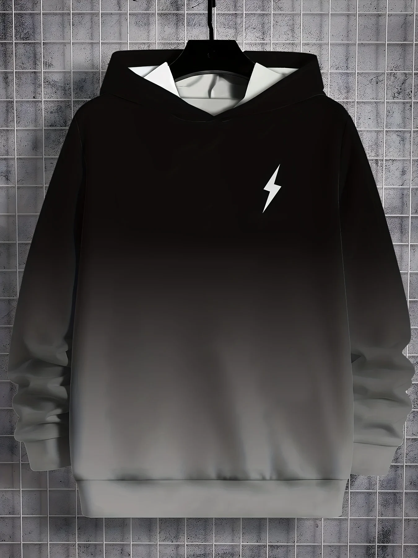 Mens Gradient Hoodie Lightning Bolt Print Pullover Casual Long Sleeve Minimalist Streetwear Sweatshirt Harajuku Autumn Winter