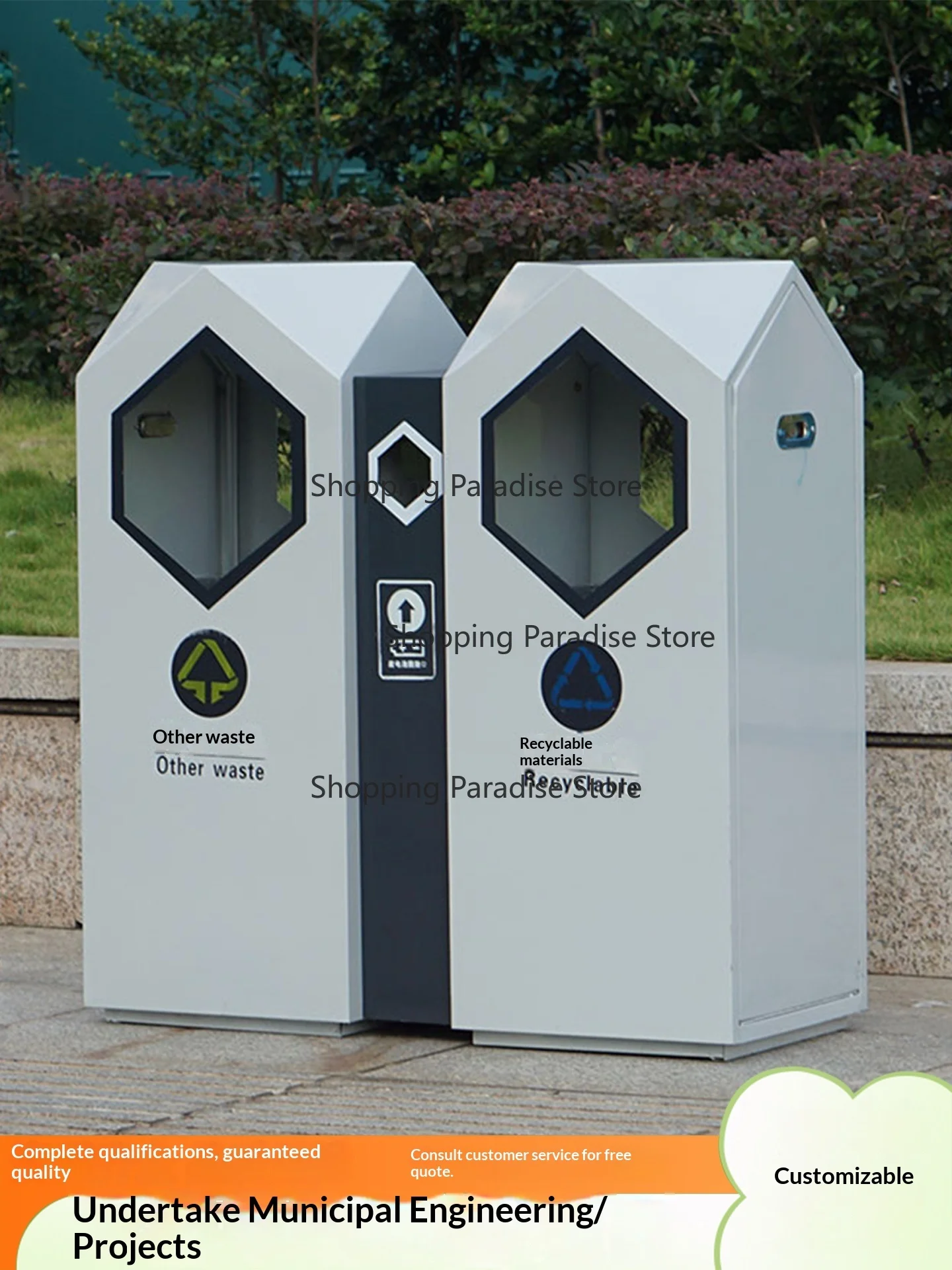 Large Capacity Stainless Steel Outdoor Trash Can Simple Modern Design Thickened Commercial Sanitation Classification for Street
