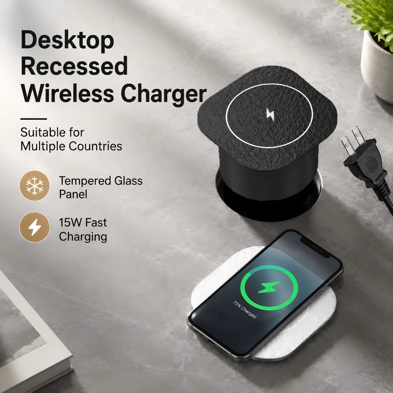 Embedded Desktop Wireless Charging Module, 110V Dedicated 15W Fast Wireless Charger, Hidden Charger for Office Desks New