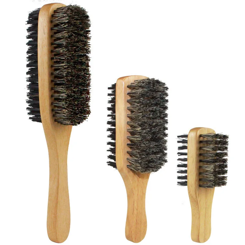 Brosse à cheveux en poils de sanglier pour hommes, brosse ondulée en bois naturel S/M/L pour barbe masculine, brosse à barbe Double usage Double face, 1 pièce