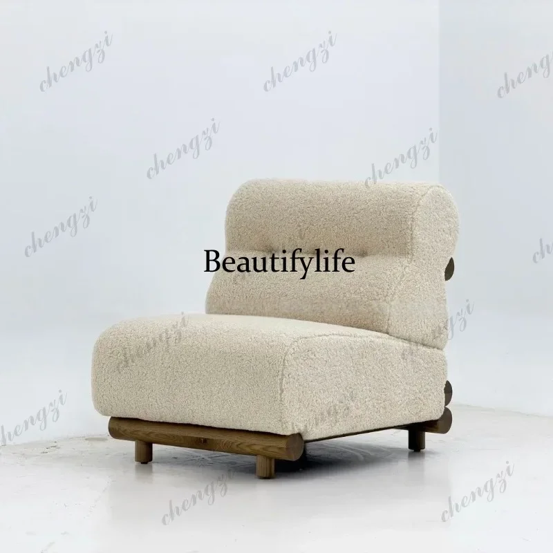 K153  Nordic solid wood sofa leisure chair living room ash wood lamb wool wabi sabi single chair