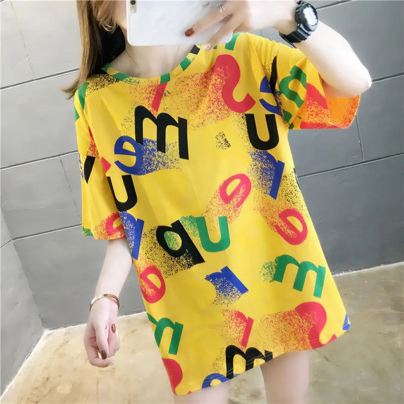 

Fashion O-Neck Printed Color Letter Blouses Women's Clothing 2025 Summer New Loose Short Sleeve All-match Tops Casual Shirts