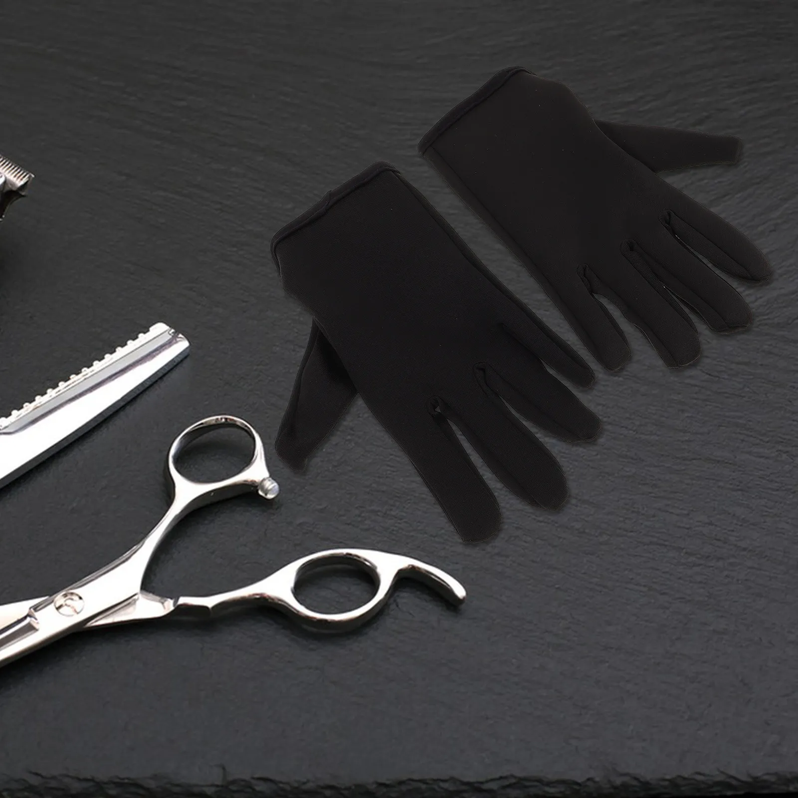 Fotografia 7: 1 Par de Luvas de Cabeleireiro Resistentes ao Calor com Design de Cinco Dedos, Alça Ajustável, Luvas Protetoras Reutilizáveis para Barbeiros e Modelagem de Cabelo