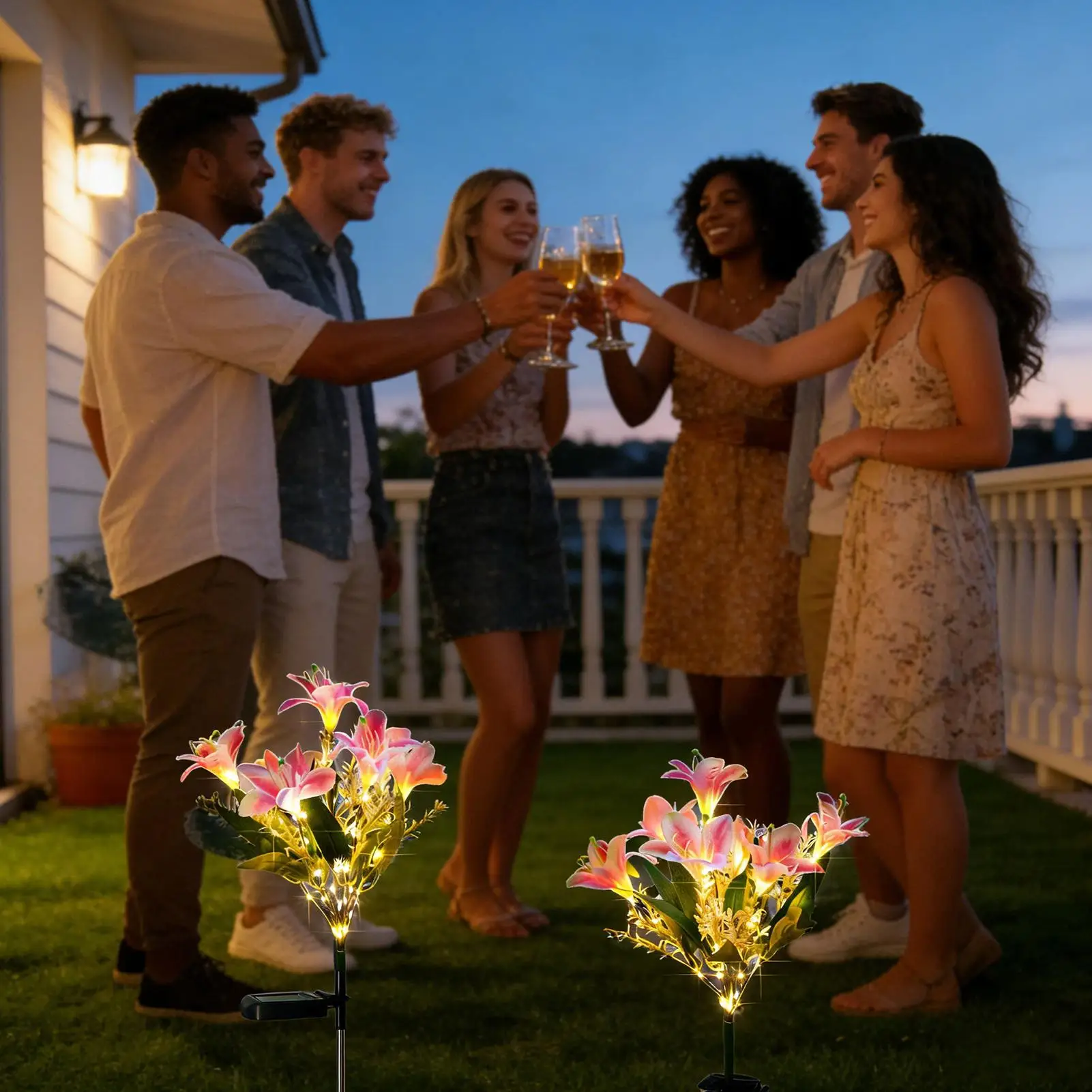 

Солнечные садовые светильники в форме цветов, 7 головок, искусственные лилии, с кольцом-держателем, водонепроницаемые, для сада, патио, двора, свадьбы