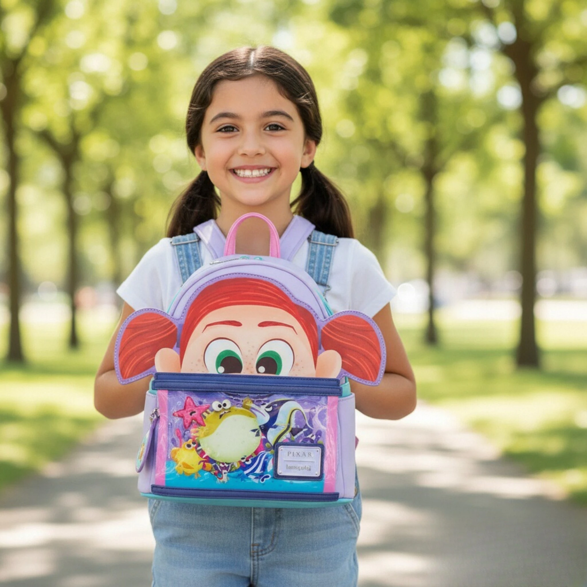 Moments Finding Nemo Darla Fish Tank Mini mochila con estampado de dibujos animados de cuero PU para mujer mochila rosa bolso