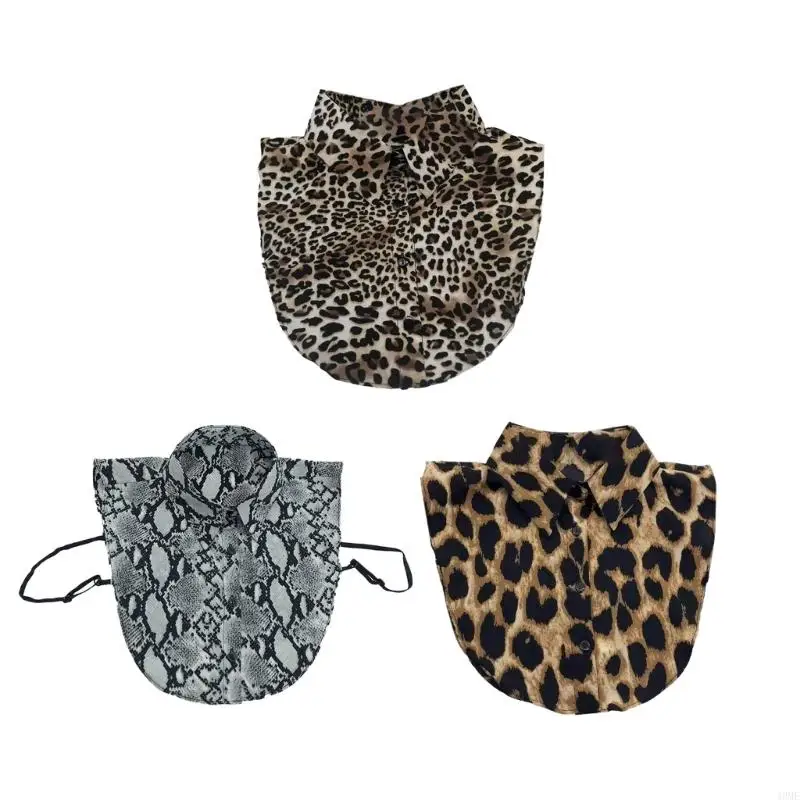 

49ME Women Detachable Faux Collar Lapel False Collar Leopard Snakeskin Print Half Shirt Crop Top Blouse Clothing Accessory