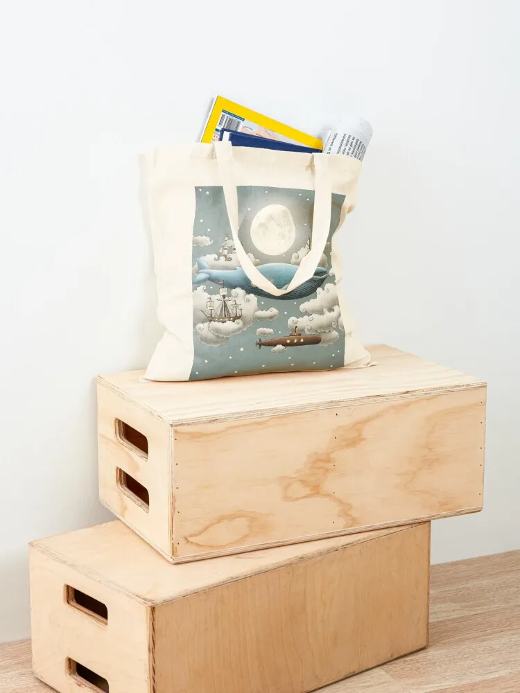 حقيبة كتف من Ocean Meets Sky Tote حقيبة كتف قماشية فاخرة للنساء حقائب بيئية حقائب تسوق قابلة للطي #4