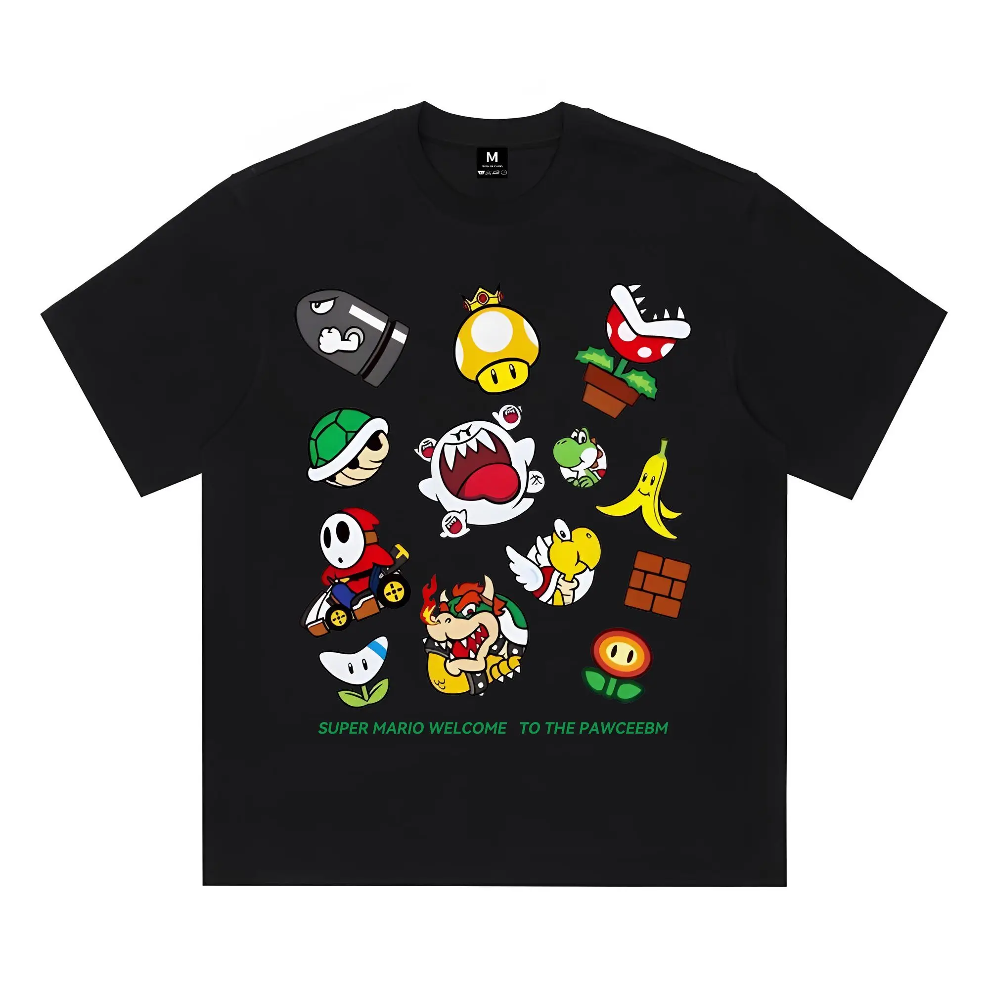 Nintendo Mario Super Kingdom Game Retro Tee Men's Women's Black Cool Graphic Art Print Oversized Short Sleeve Streetwear Top
