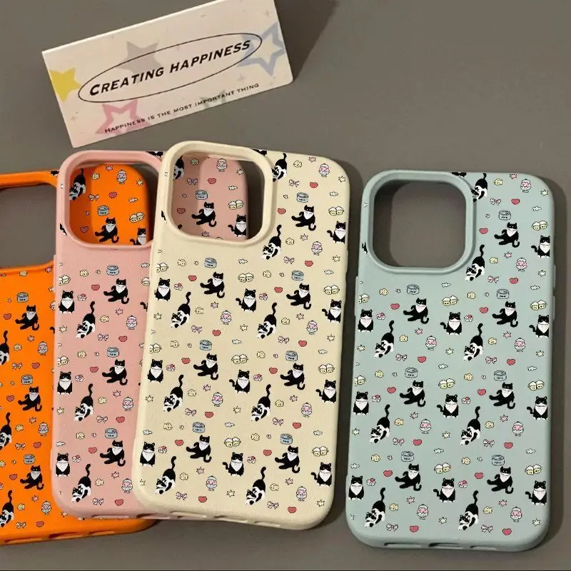 Luxury Cute Cat Phone Case for IPhone 11 12 13 15 14 16 ProMax 16Plus 7 8 Plus XR XSMax X Soft TPU Frosted Lychee Silicone Cover