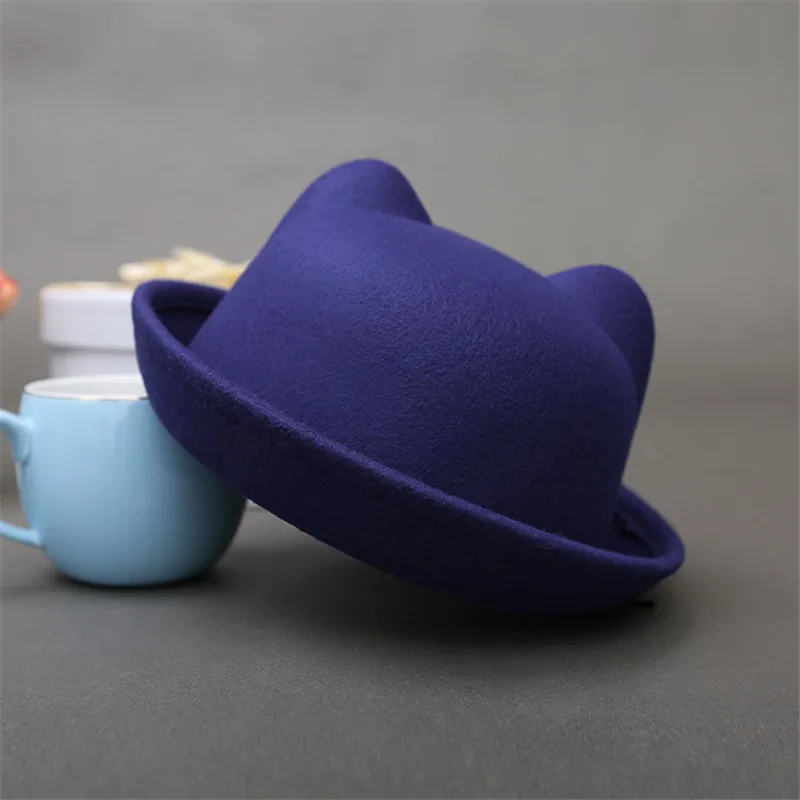 2019 Cute Parent-child bowler hat wool Fedora hats for Women Girls Children Cat Ear formal cap