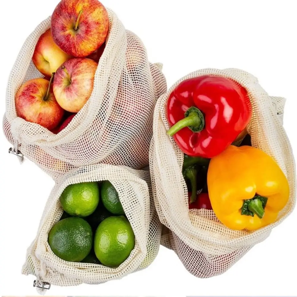 Reusable Cotton Mesh Bag Light Weight Large Capacity Mesh Shopping Bag Fruit and Vegetable Storage Eco-friendly Bundle Pocket