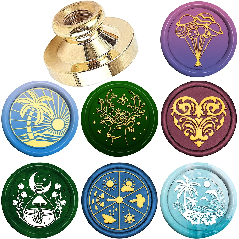 25mm Round Wax Seal Stamp Balloon Coconut Tree Bottle Removable Wax Seal Stamp Head For Decoration Invitation Party