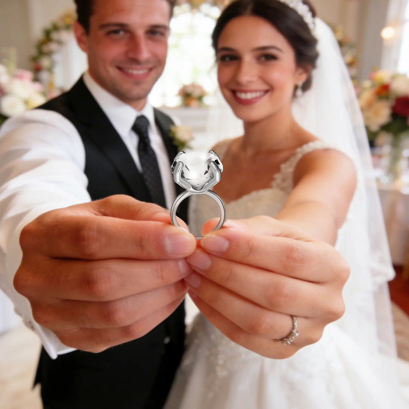 

Изысканное имитационное обручальное кольцо, большое декоративное кольцо для свадебных вечеринок, подарков на годовщину свадьбы