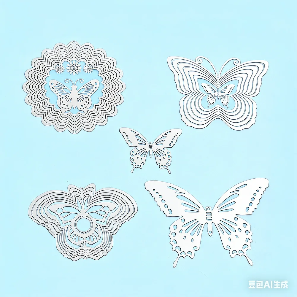 

Multi Layer Openwork Butterfly Wind Chime Ornament Stainless Steel 3D Rotating Mirror Decorative Hanging Piece Bird Repellent