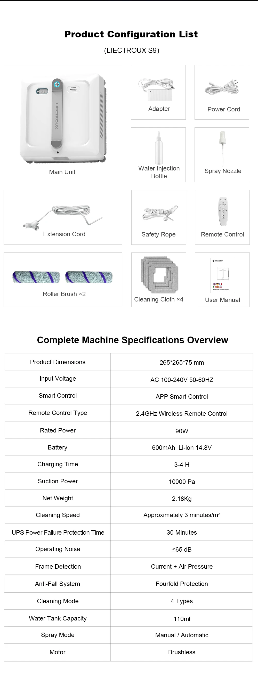 Roboter-Fensterreiniger Liectroux, aktualisierter Laser, 2 Rollbürsten, 6-Wege-Wasserpumpenspray, 10000Pa, App-Steuerung, Sprachansagen – Detail 34