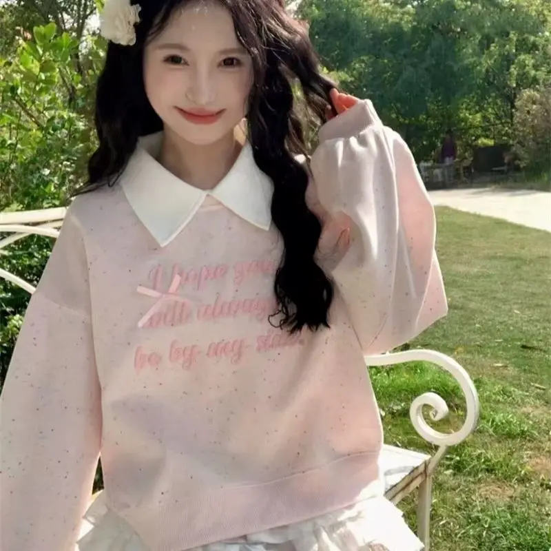 Felpe con colletto polo con orso carino stile preppy Lolita Girls Felpa con cappuccio Kawaii allentata Pullover Coreano Grunge Top Autunno Trendy Casual