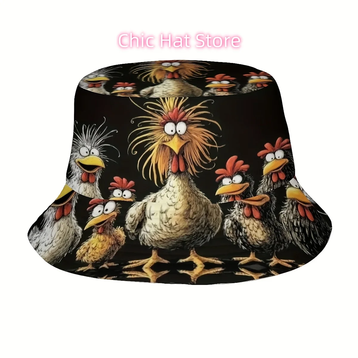 A Unisex Printed Fisherman Hat Featuring Vibrant And Engaging Chicken Designs, Perfect for Outdoor Activities Like Golfing, Beac