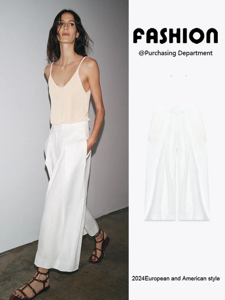 

Women's Faioned Tapered Loose Fit Long Pants Autumn New Arrival Pleated Straight Leg Versatile plus Size Ethnic Stage Clothing