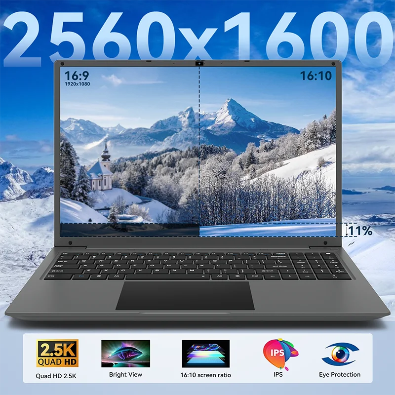 Adreamer 16-дюймовий ноутбук 16 ГБ DDR 1 ТБ SSD Офісний комп’ютер Intel i5-1240P Windows11 2560x1600 Портативний ноутбук із вентилятором охолодження