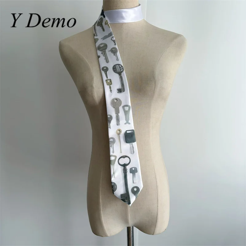 Y Demo Retro Keys Printing Women Harajuku Alternative Long  Adjustable Ties Shirt Tie
