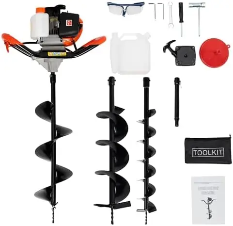 Gas Powered Earth Auger, 52cc 2-Stroke Post Hole Digger with 4