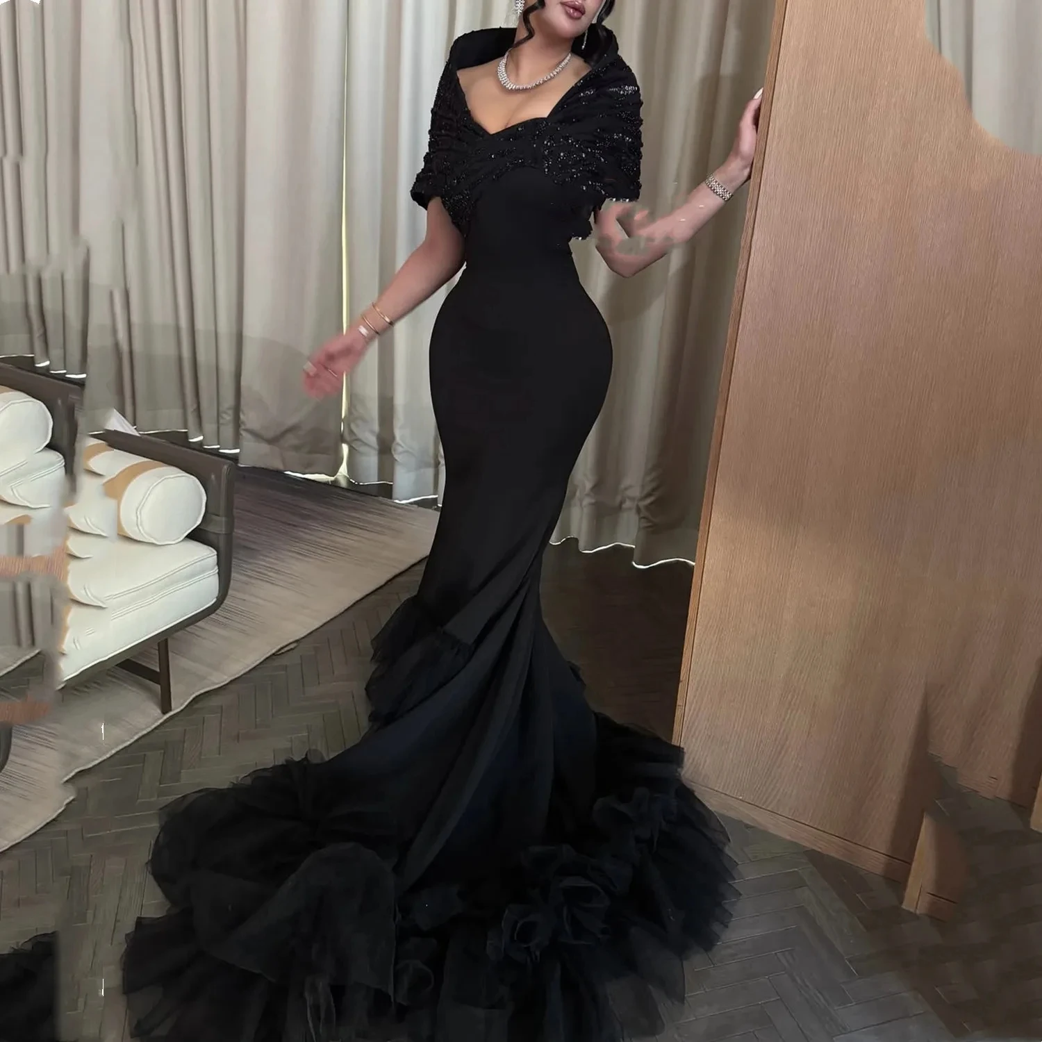 

Black Women Long Bespoke Occasion Gown Evening Dresses Pastrol Unisex Jersey Retro Dubai Saudi Arabic Israel Prom Customized