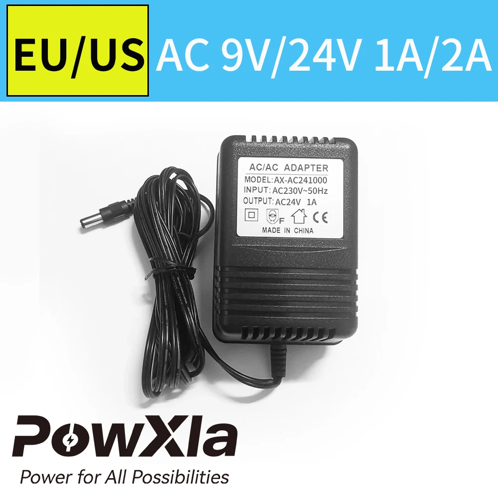 PowXla AC Power Adapter 24Vac 12Vac 9Vac 1A 2A Output EU US Plug 230Vac 120Vac Transformer AC/AC Power Adapter