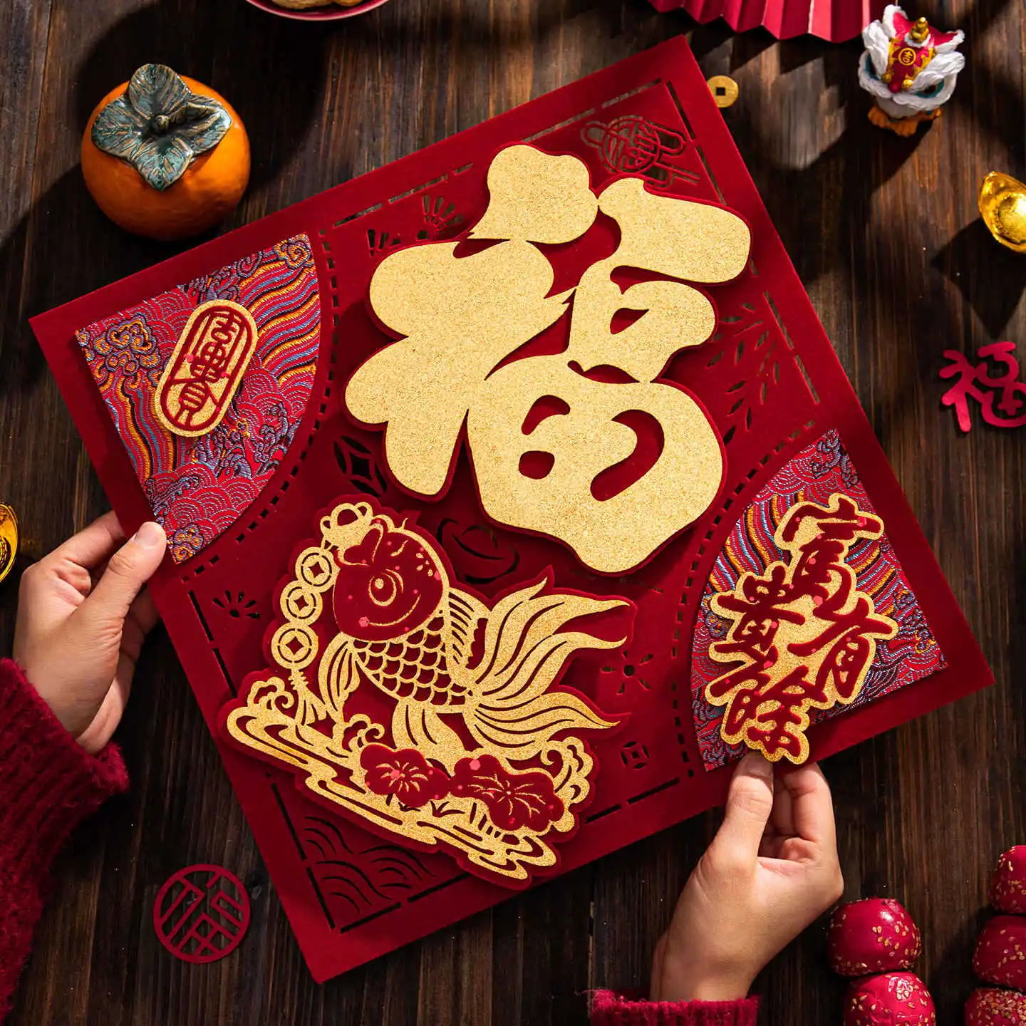 

Fuzi Door Decal 2026 Year of the Horse Felt Fabric 3D Zodiac Fuzi Chinese New Year Painting