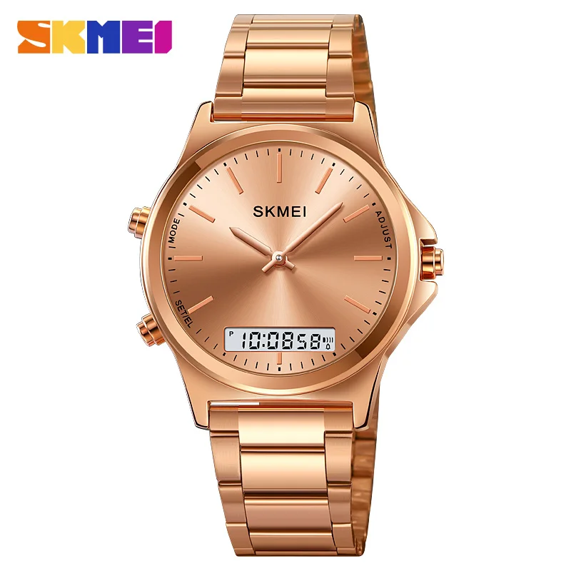 SKMEI Men Waterproof Alarm Wristwatches Clock Steel 3 Time Back Light Display Digital Chrono Sport Watches reloj hombreFull