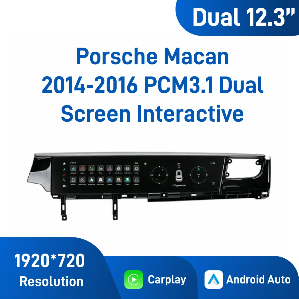 Dual12.3 Inch Android Car Navigation for Porsche Macan 2014‑2016 PCM3.1 Dual Screen Interactive,4G WiFi Bluetooth, Carplay