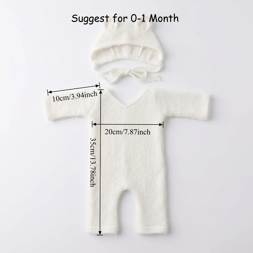 Newborn Baby Photo Costume 2pcs Soft Furry Romper with Bear Hat Photography Props for Studio Posing Shooting