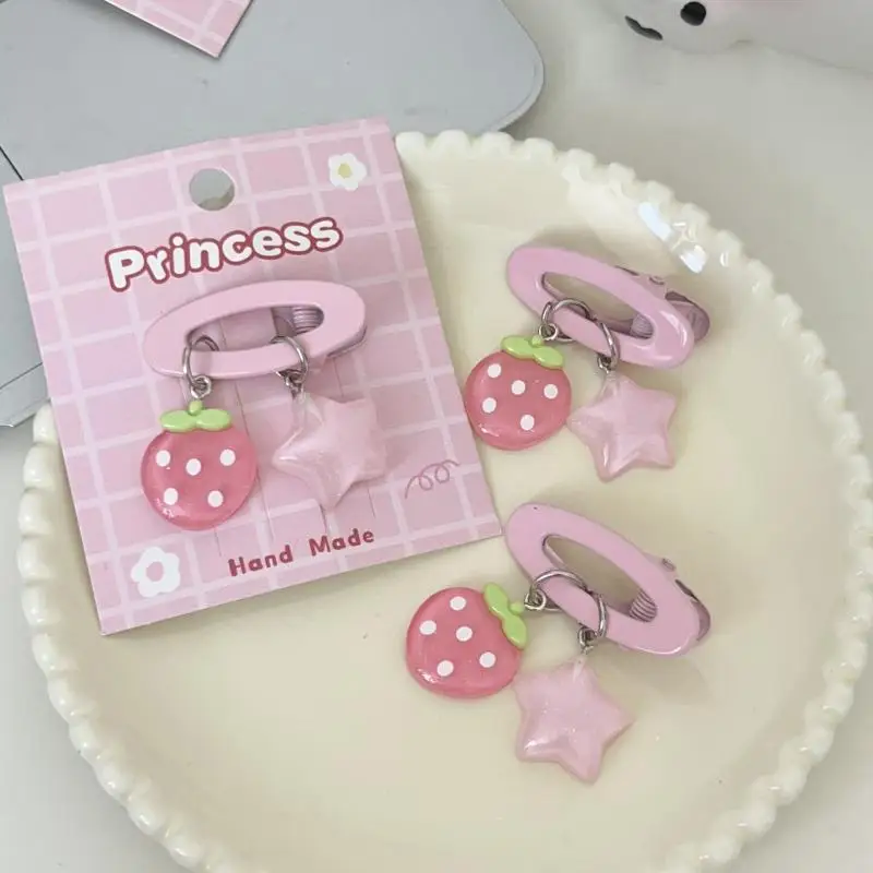

Pendant Jelly Strawberry Star Oval Clip Soft Cute Ins Girl Sweet Hair Clip Five-pointed Star Hair Accessories Hairpin