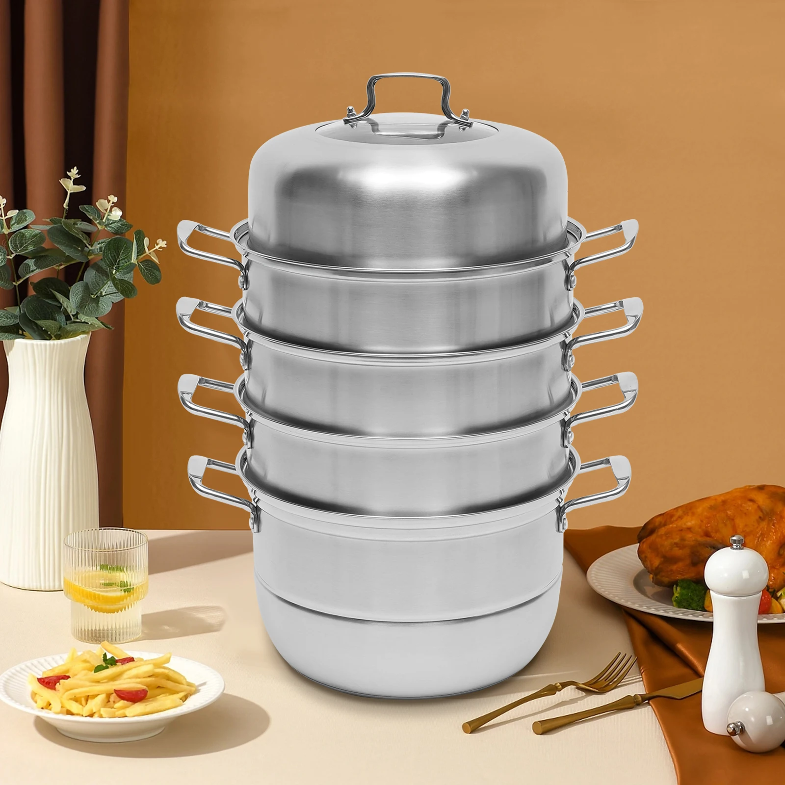 

Пароварка из нержавеющей стали 304, 5-слойная пароварка, 9 л, кухонная пароварка большой емкости, подходит для всех типов плит