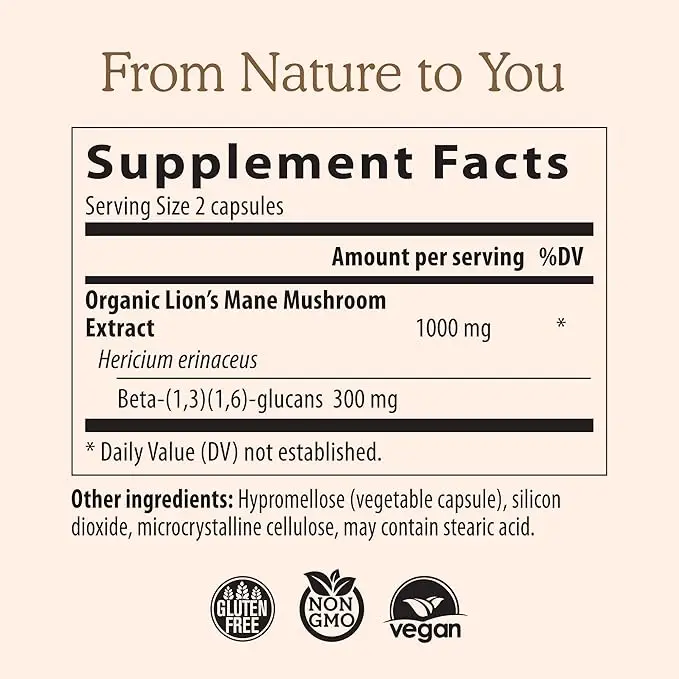 Lions Mane Mushroom Cognition (60 Capsules) Lions Mane Mushroom Powder Extract Capsules | Brain Supplement, Brain Vitamins view 2