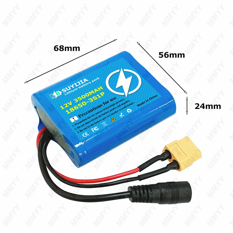 12V 3500mAh 18650 Lithium Ion Battery Pack with 3S1P Protection Plate XT60 12.6V Super Rechargeable Battery And Charger Set