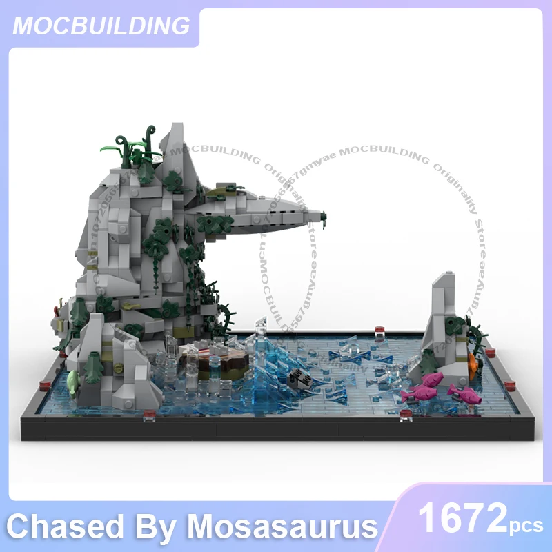 MOC Building Blocks Chased By Mosasaurus Scenes DIY Assemble Bricks Creative Display Collection Educational Toys Gifts 1672PCS