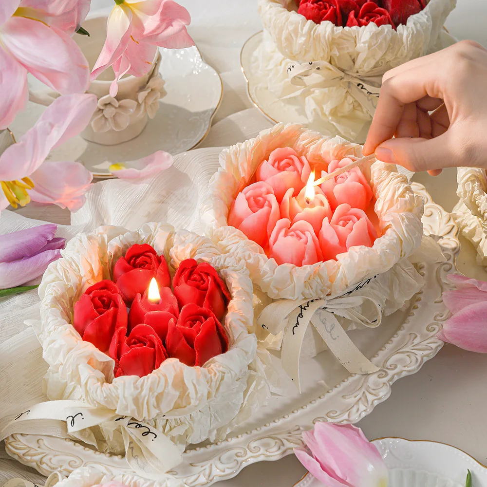 

Mother's Day Romantic Flower Candle Gift Box with Handmade Tulip Scented Candles Set Home Decoration