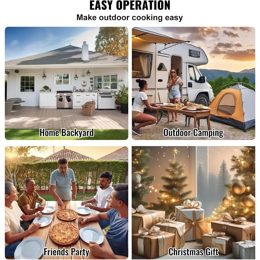 فرن بيتزا خارجي 12 يعمل بالخشب مع حجر دوار ومقياس حرارة مدمج من VEVOR