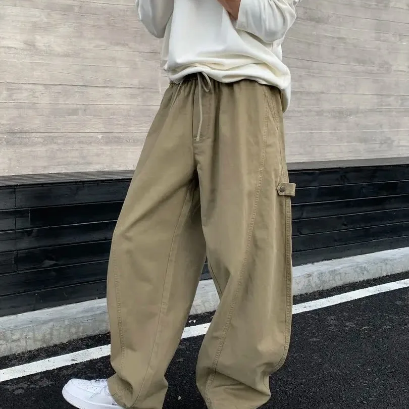 

Loose Men's Khaki Wide Leg Casual Pants Summer 2026 Hong Kong Sle Vintage Loose Fit Lazy Knife Pants plus Size 250 Pou