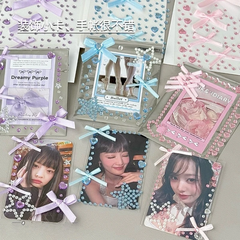 Sweet Bow Heart Shape Scrapbook Sticker Cute Creative Design Rhinestone DIY Decor Kpop Photocard Journaling Cute Kids Gift
