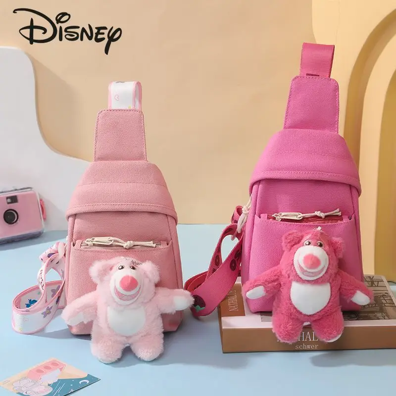 Disney Strawberry Bear New Women's Crossbody Bag Fashion High Quality Sports Chest Bag Cartoon Cute Versatile Women's Bag